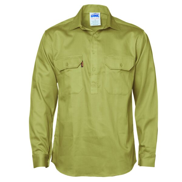 Close Front Cotton Drill Shirt - Long Sleeve Thumbnail